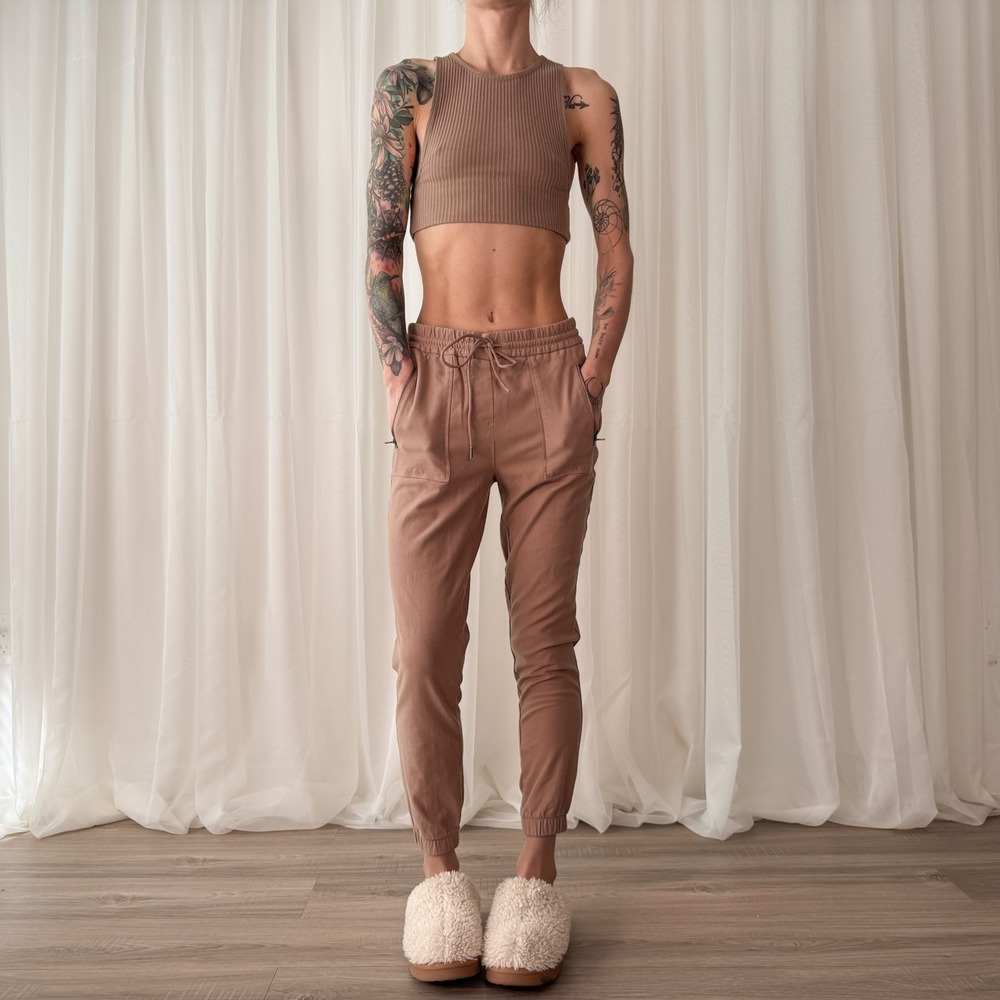 Tan Jogger Pants Lounge Trousers Minimalist Drawstring Pants CC California XS